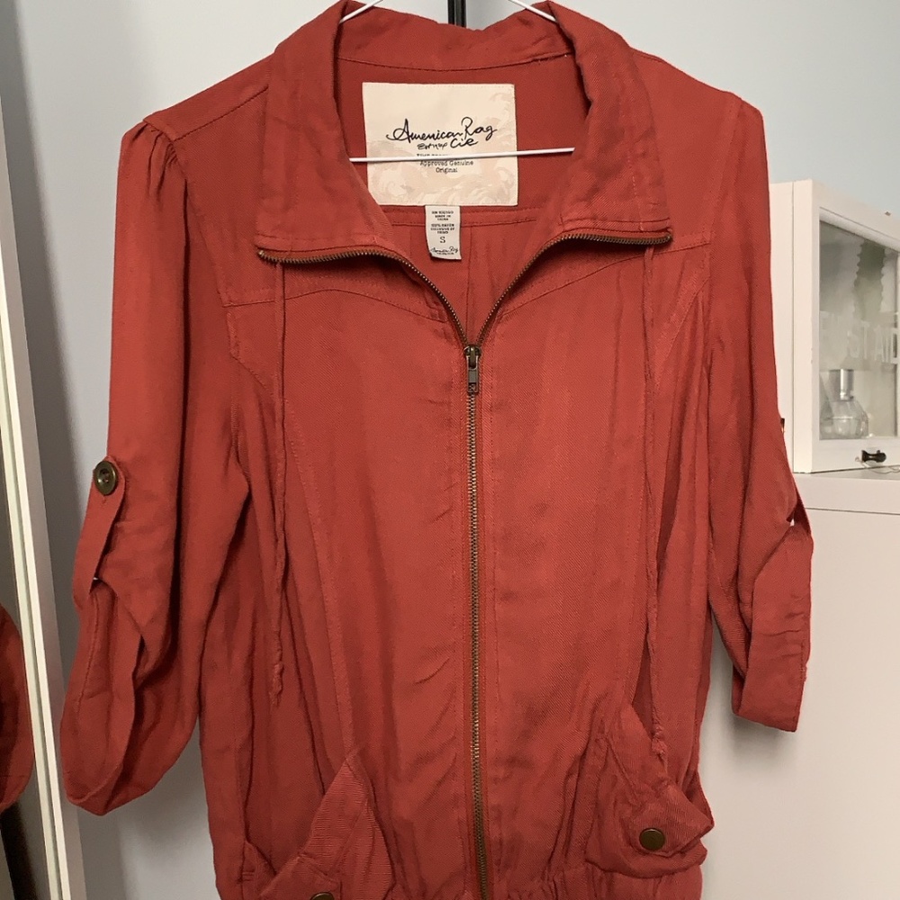 American Rag Orange 3/4 Sleeve Light Jacket